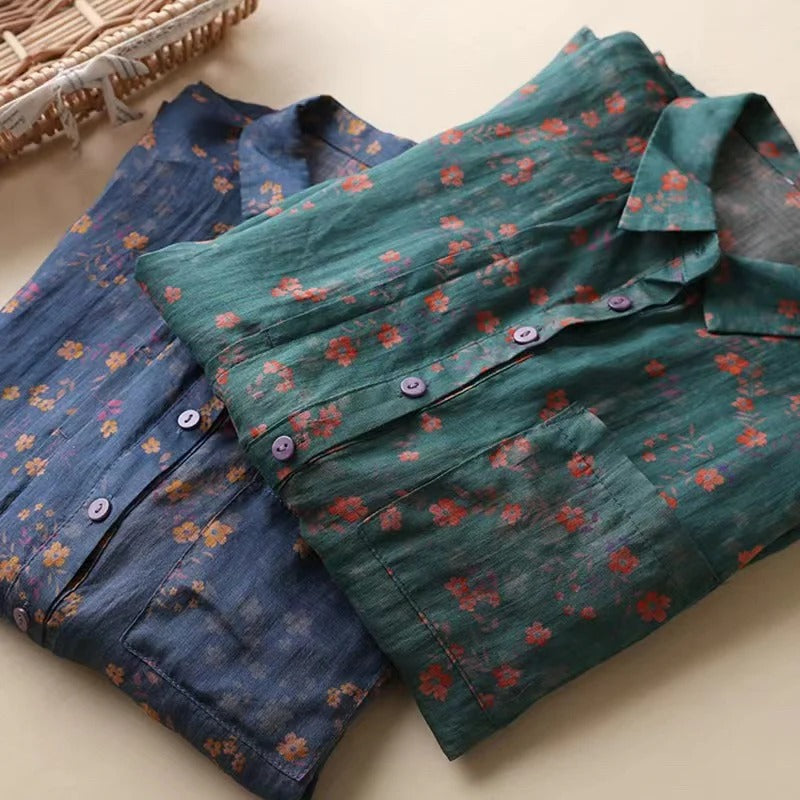 Coralie | Floral Half-Placket Shirt with Button Detail