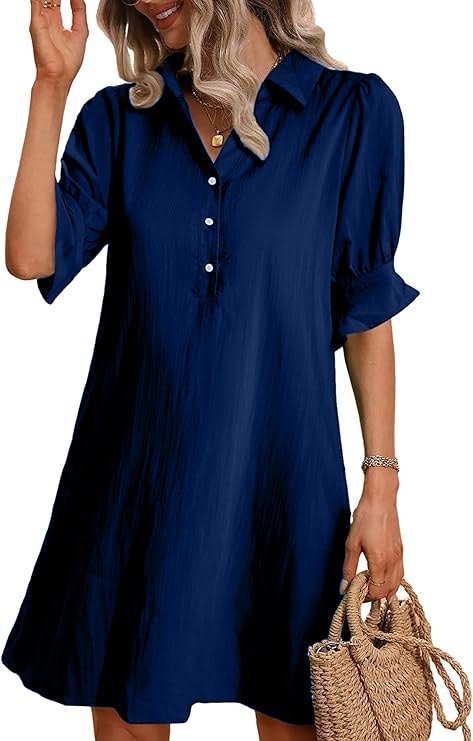 Auraline | Women's Button-Down Shirt Dress with 3/4 Sleeves and Knee Length