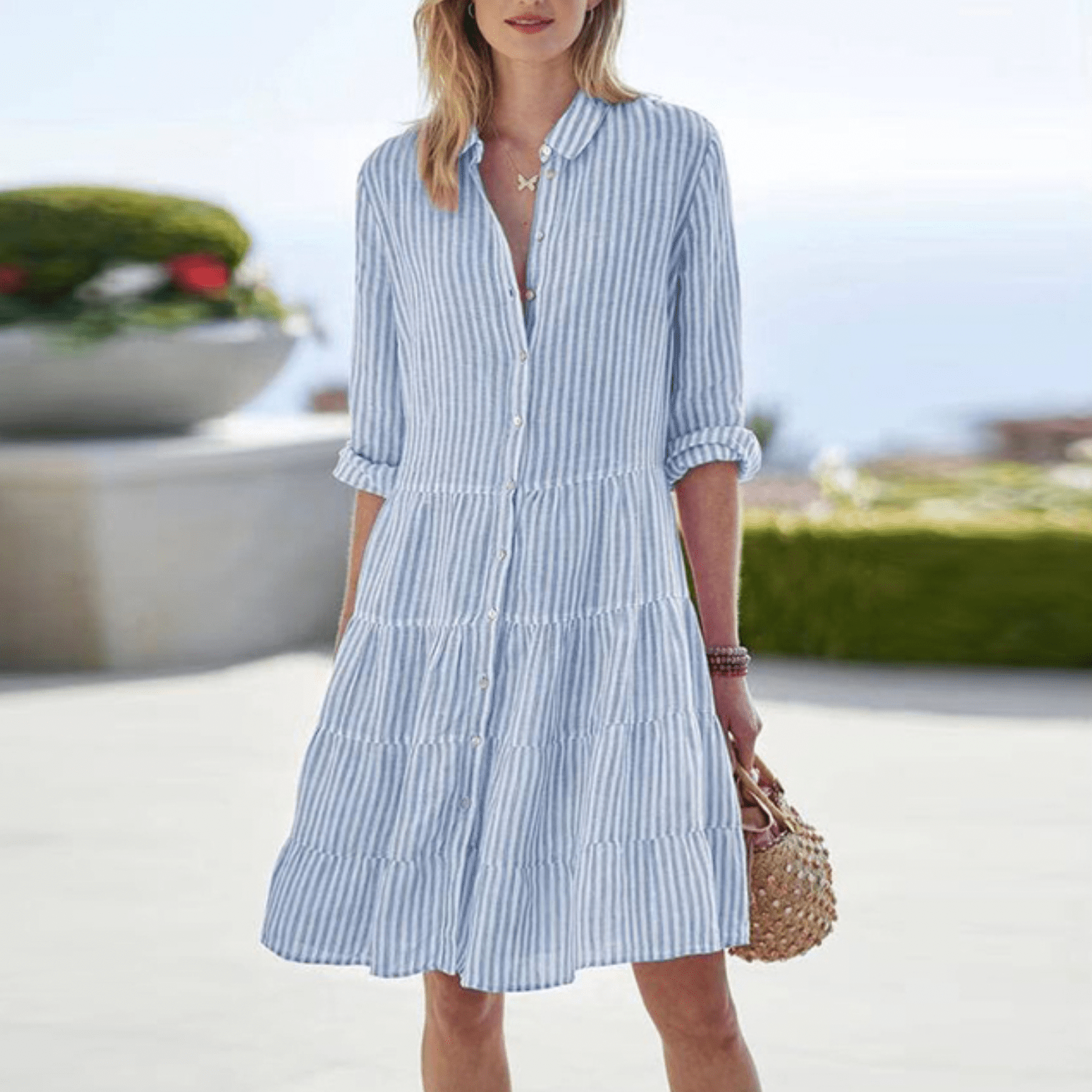 Clover | Women's Striped Dress with Button Details and Breezy Fit