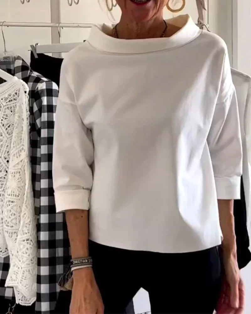 Evelyn | Bateau Neck Top with 3/4 Sleeves and Relaxed Fit