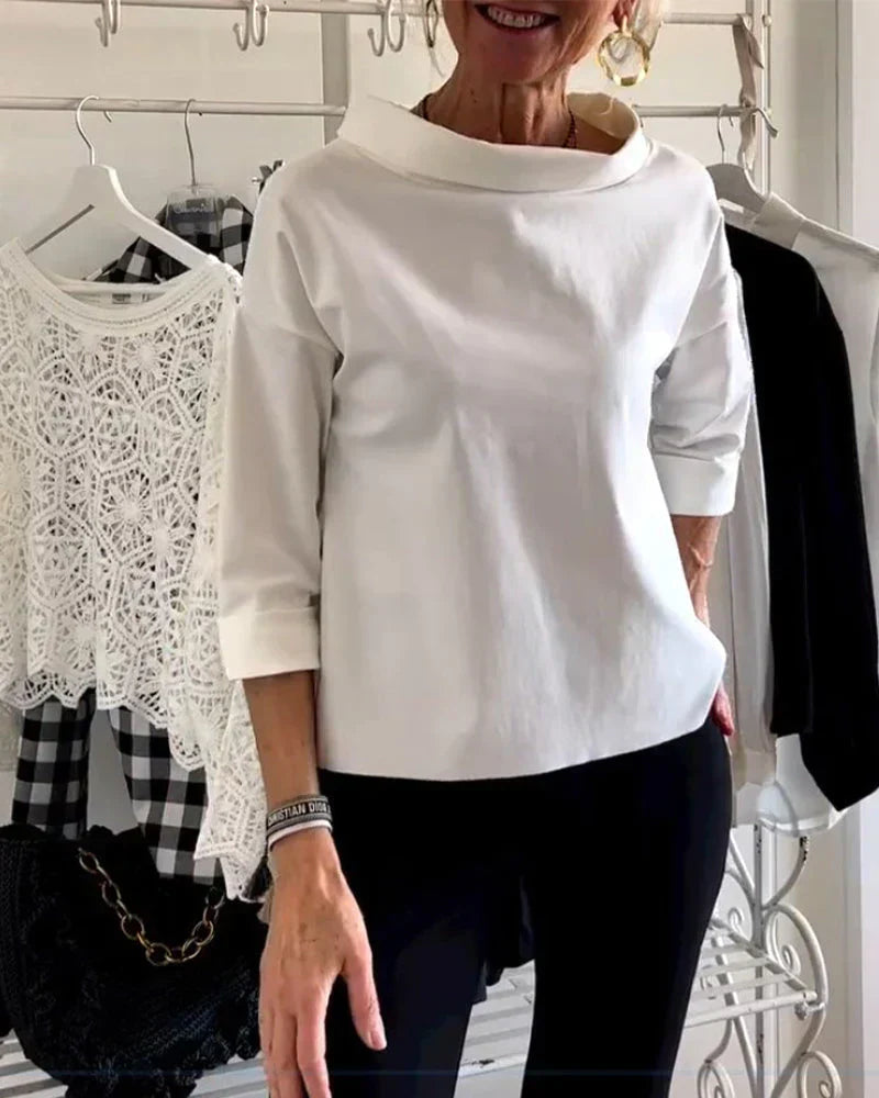 Evelyn | Bateau Neck Top with 3/4 Sleeves and Relaxed Fit
