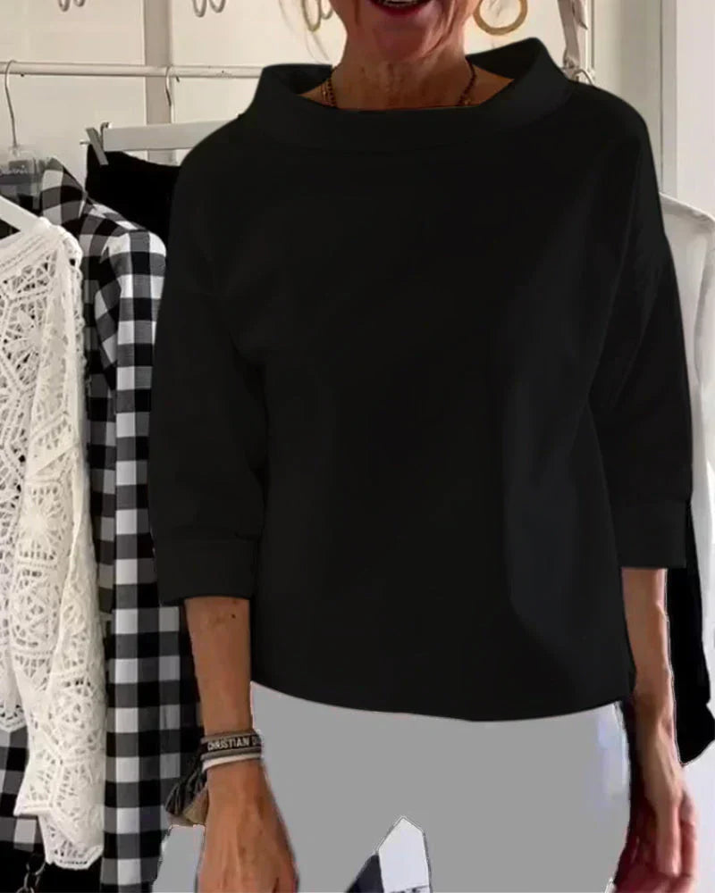 Evelyn | Bateau Neck Top with 3/4 Sleeves and Relaxed Fit