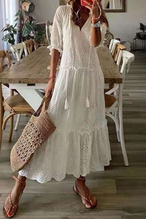 Flora | Women's Floral Print V-Neck Tassel Maxi Dress Boho