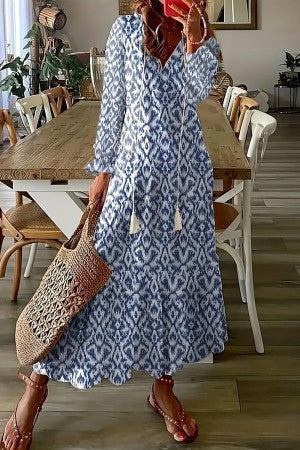 Flora | Women's Floral Print V-Neck Tassel Maxi Dress Boho