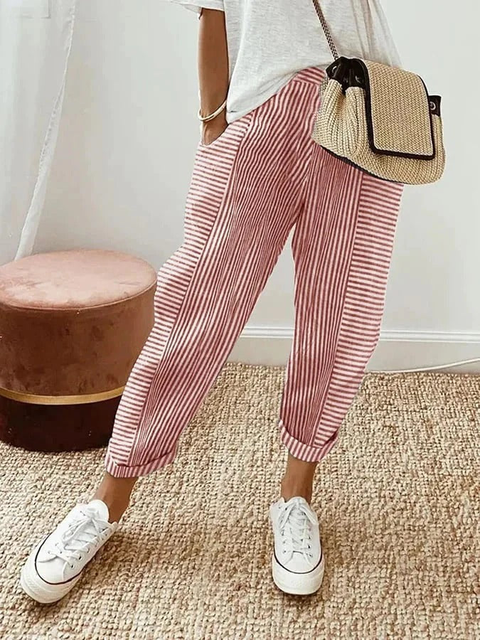 Cove | Striped Trousers with Relaxed Fit and Elastic Waist