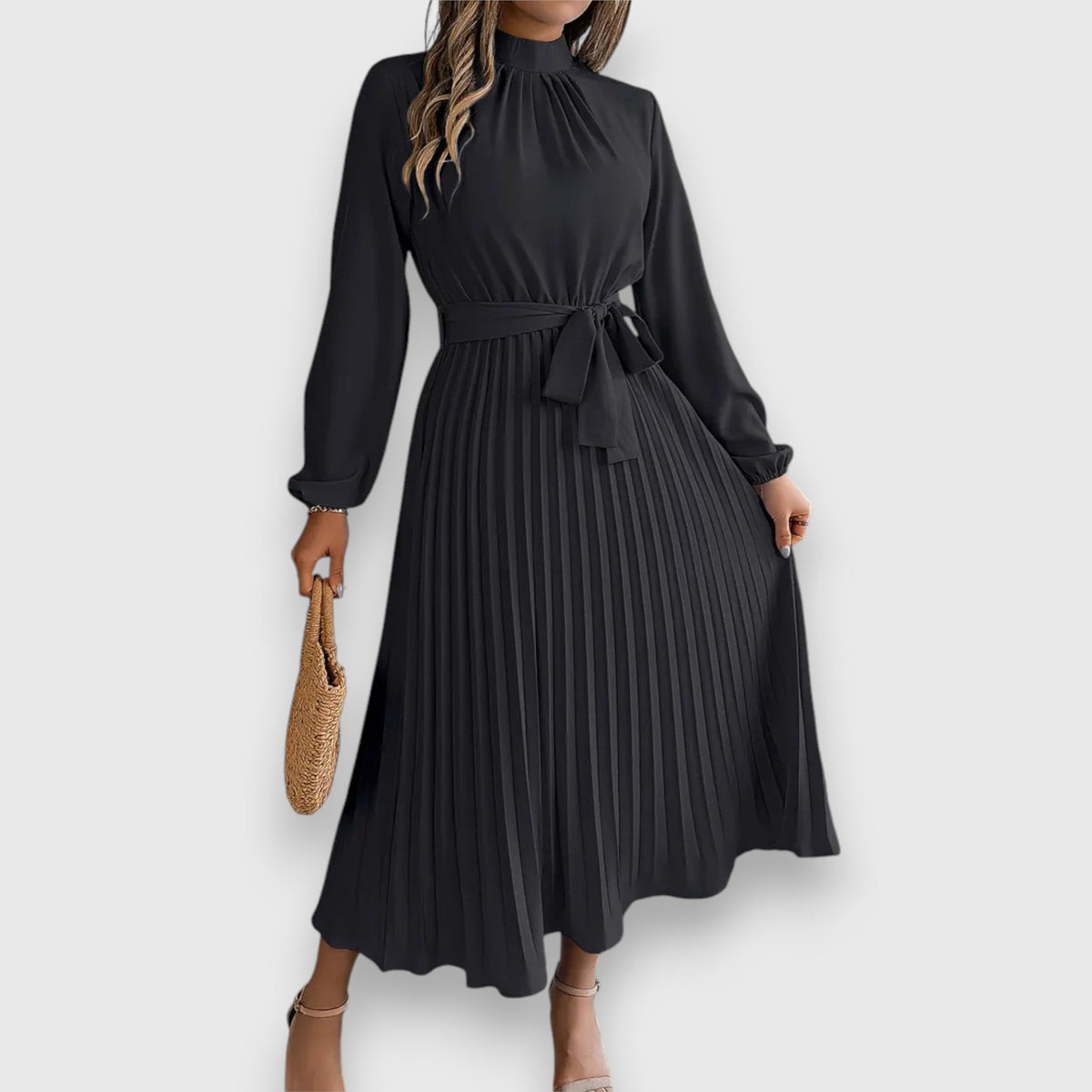 Ariadne | Women's Pleated Midi Dress with Flared Skirt and Sleeveless Design