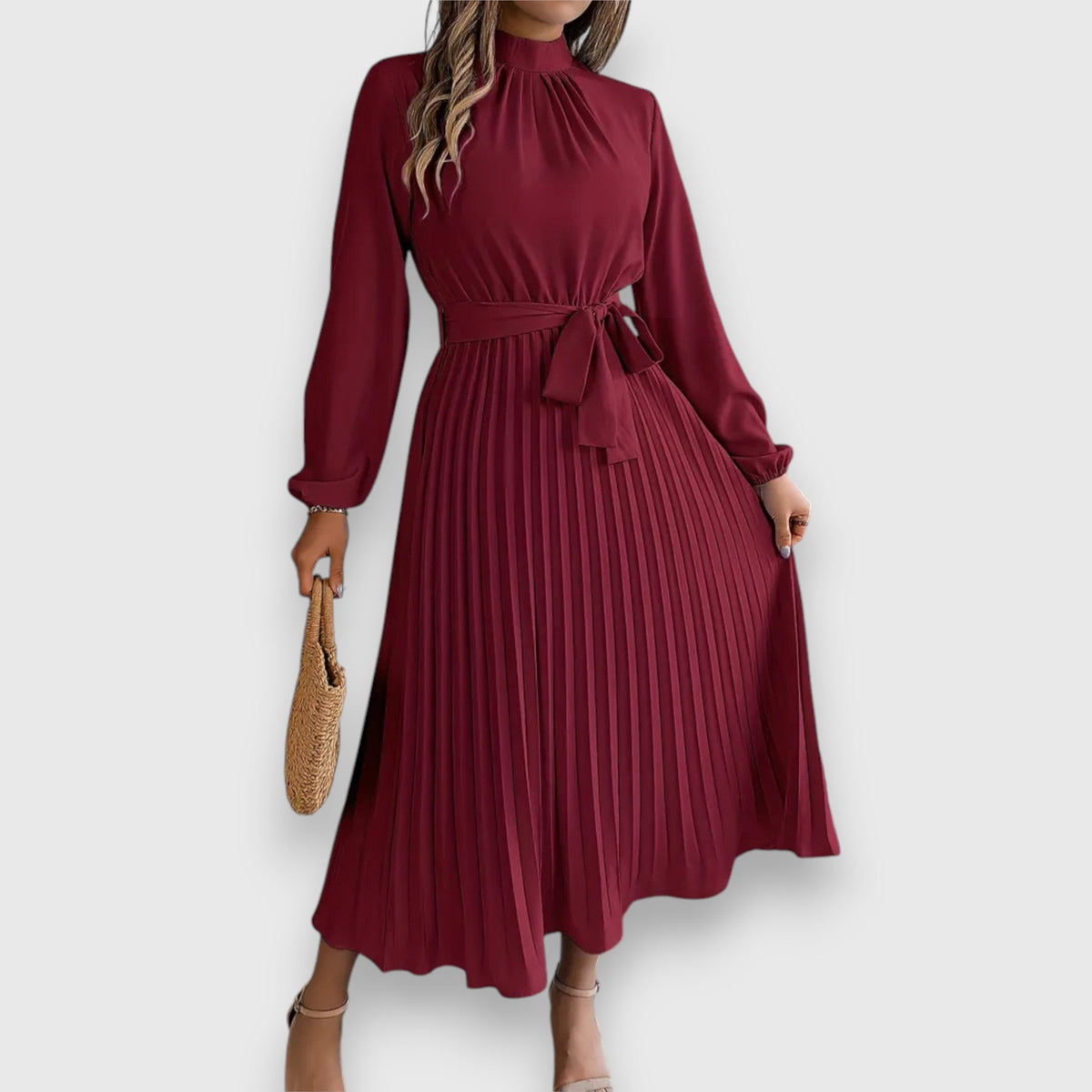 Ariadne | Women's Pleated Midi Dress with Flared Skirt and Sleeveless Design