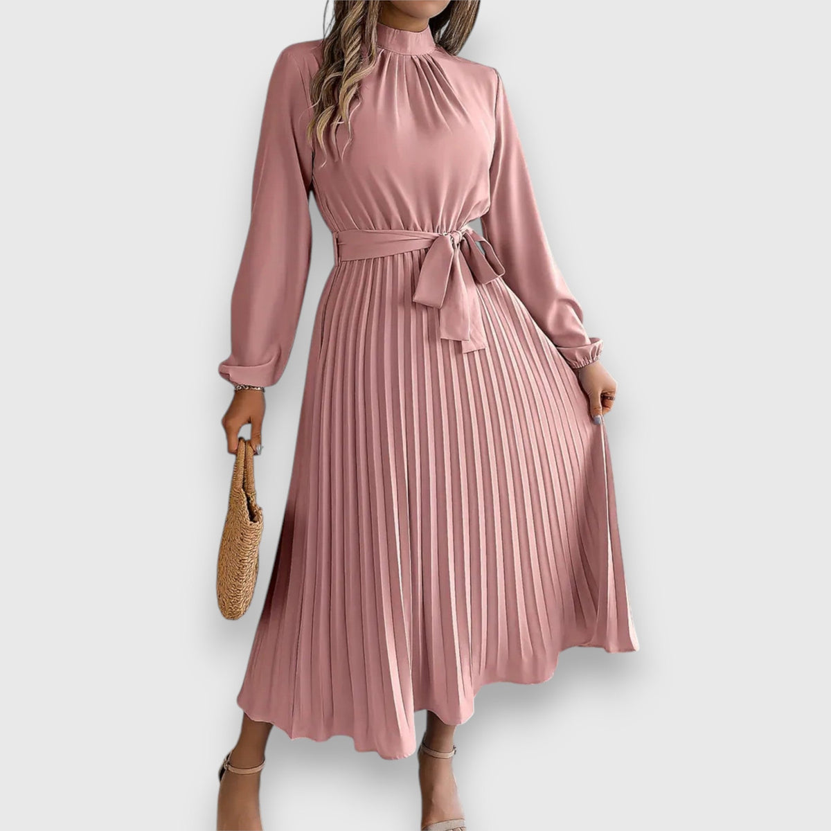 Ariadne | Women's Pleated Midi Dress with Flared Skirt and Sleeveless Design