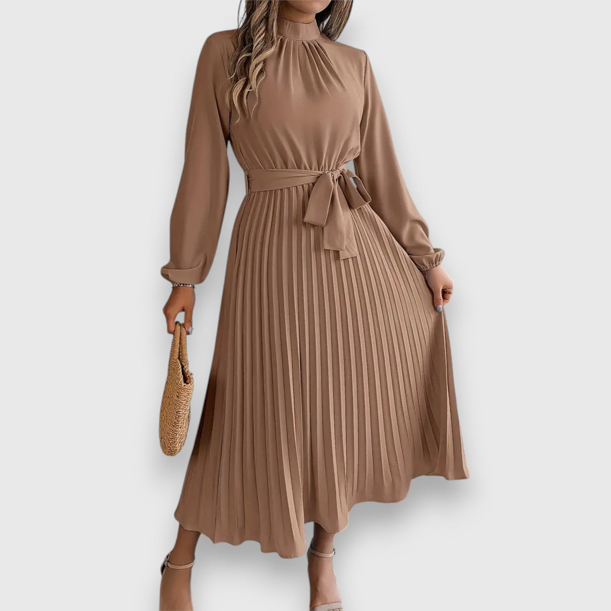 Ariadne | Women's Pleated Midi Dress with Flared Skirt and Sleeveless Design