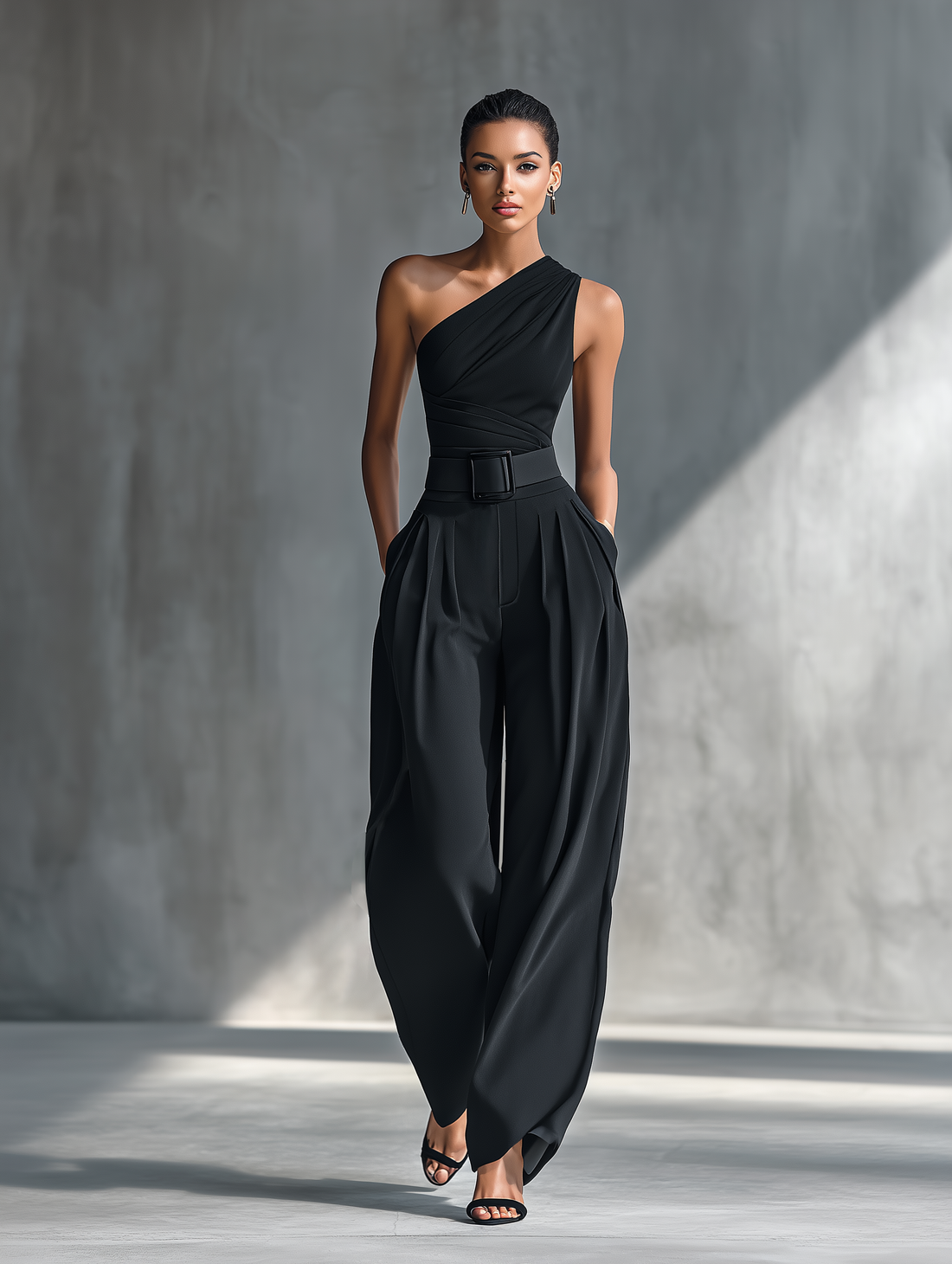 Avery | Women's Black High-elastic Knit Top And Wide-leg Pants