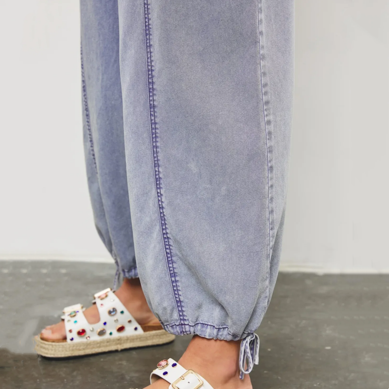 Demi | Women's Denim Jumpsuit V-Neck Spaghetti Strap Wide Leg Romper