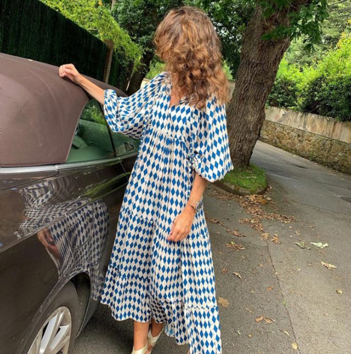 Flora | Women's Puff Sleeve V-Neck Boho Printed Maxi Dress