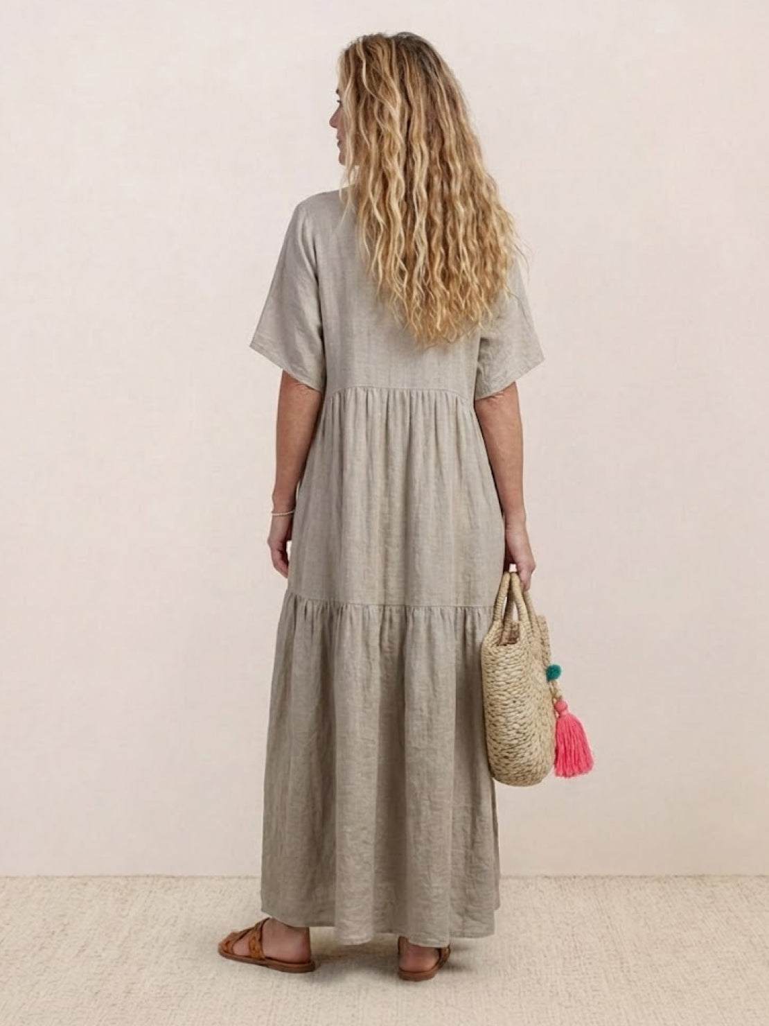 Aurora | Women's V-Neck Maxi Dress with Tiered Design and Short Sleeves