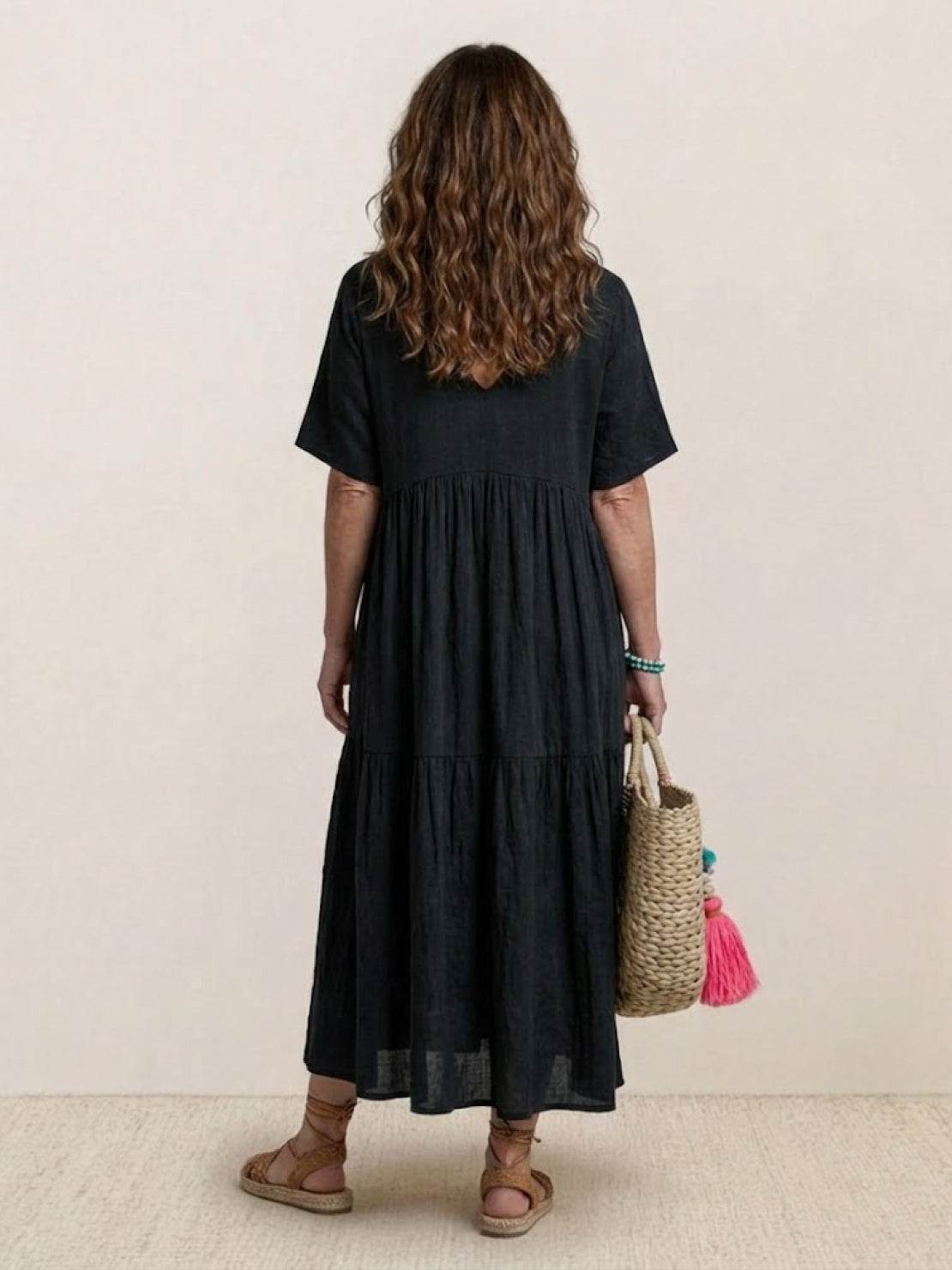Aurora | Women's V-Neck Maxi Dress with Tiered Design and Short Sleeves