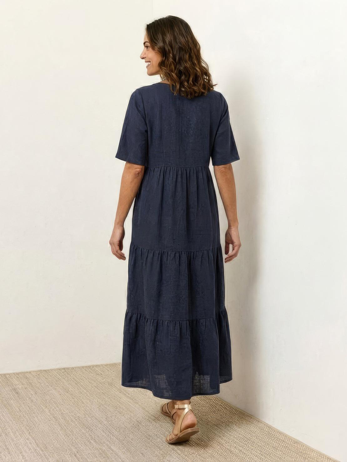 Aurora | Women's V-Neck Maxi Dress with Tiered Design and Short Sleeves