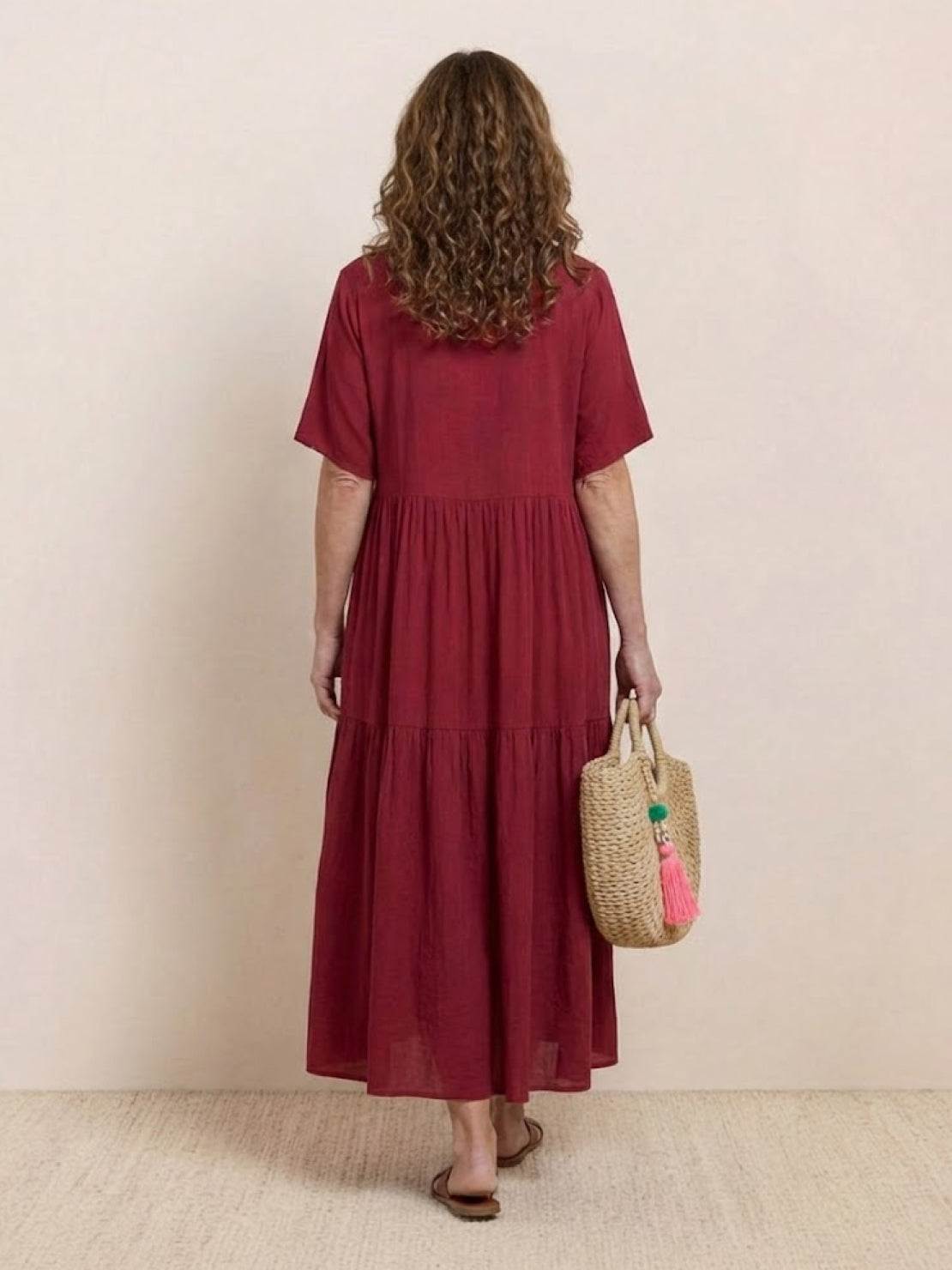 Aurora | Women's V-Neck Maxi Dress with Tiered Design and Short Sleeves