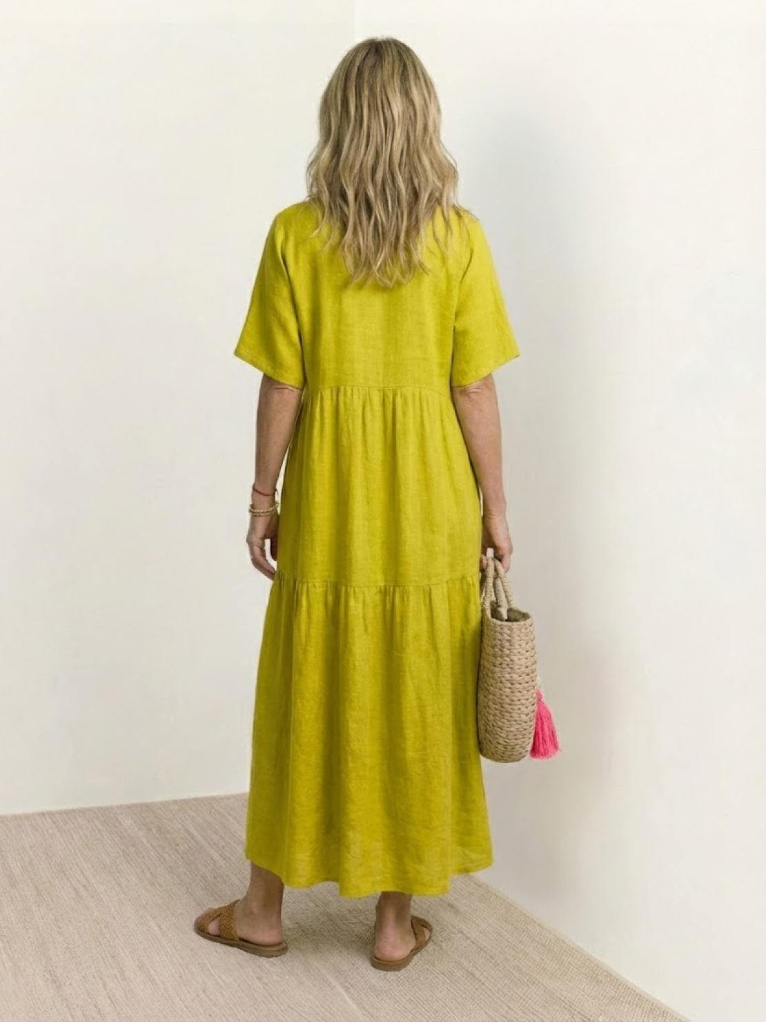 Aurora | Women's V-Neck Maxi Dress with Tiered Design and Short Sleeves