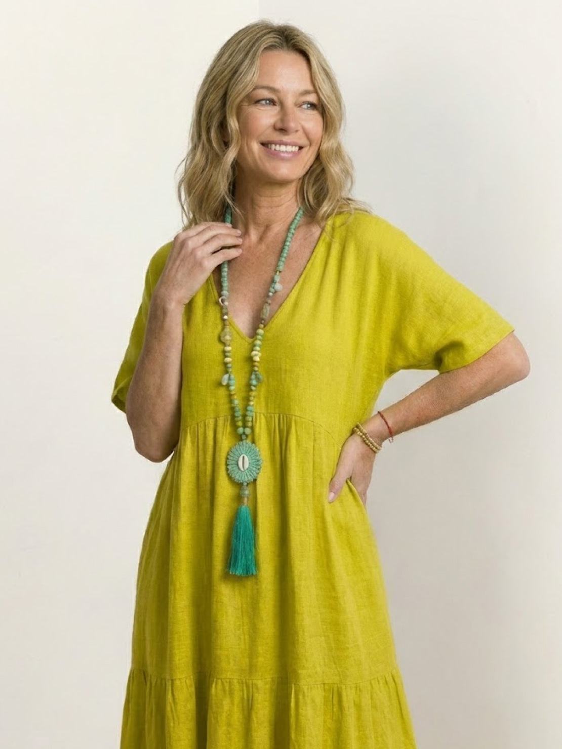 Aurora | Women's V-Neck Maxi Dress with Tiered Design and Short Sleeves