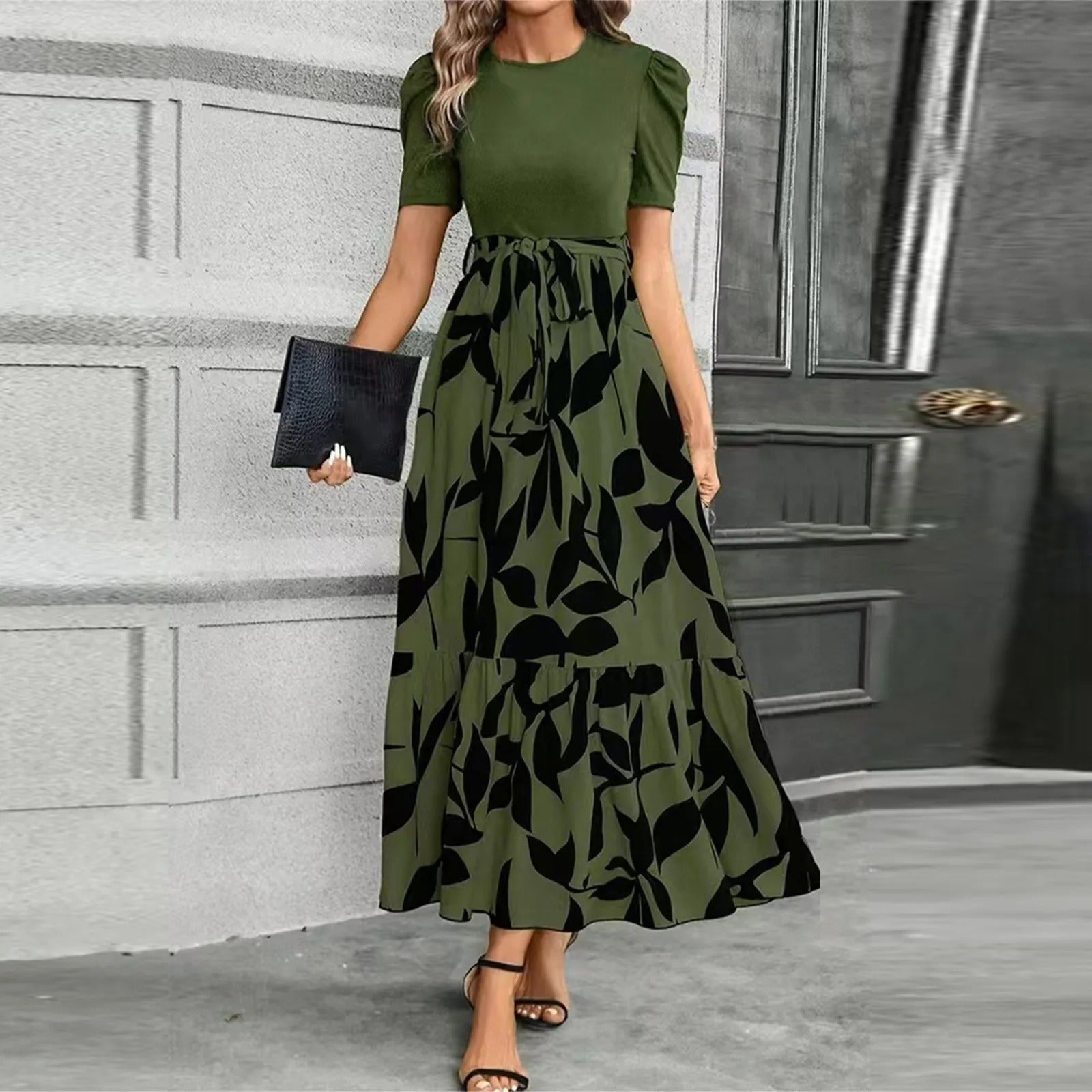 Elise | Women's Puff Sleeve Floral Maxi Dress with Tie Waist
