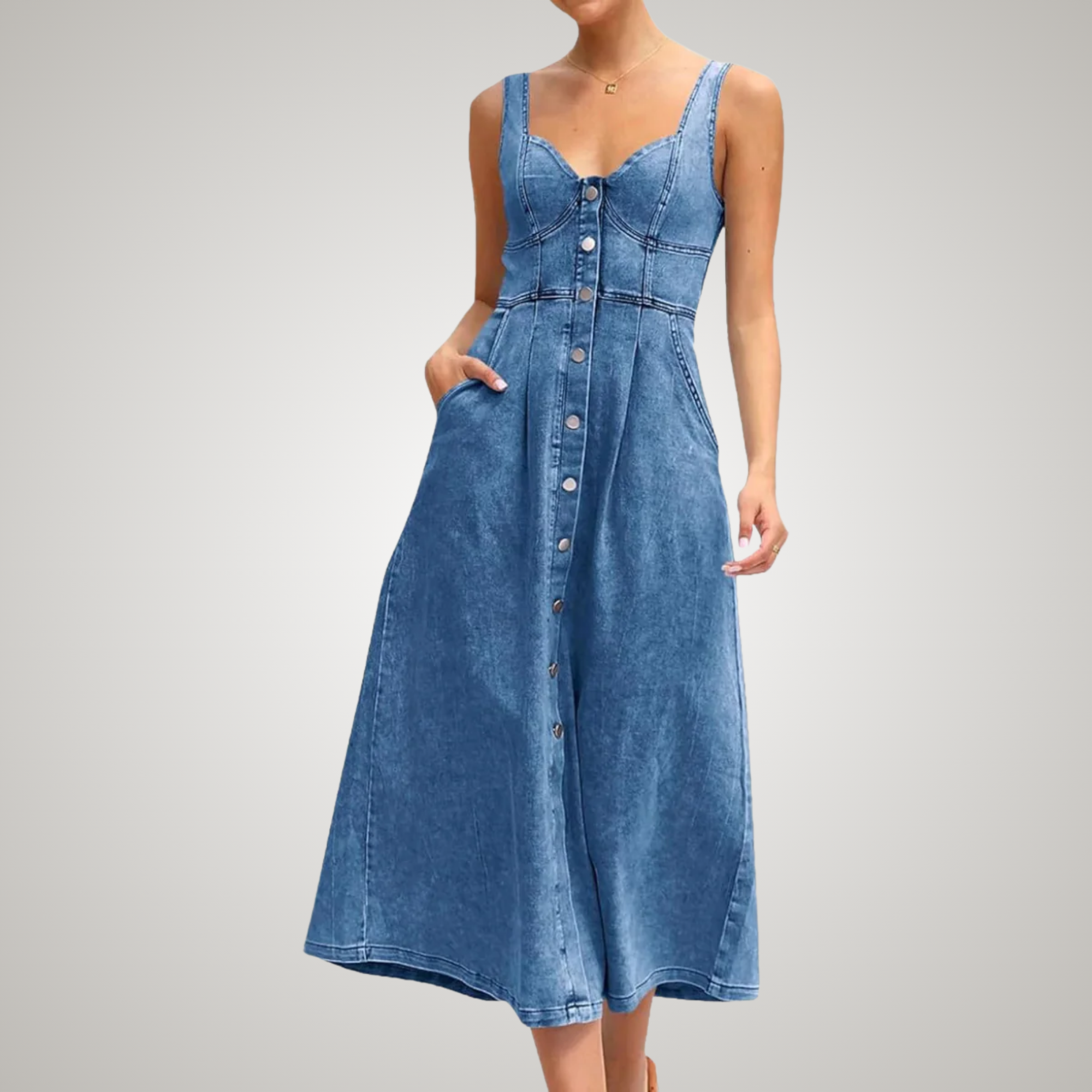 Carter | Women's Sleeveless Denim Dress with Button Front and Classic Style
