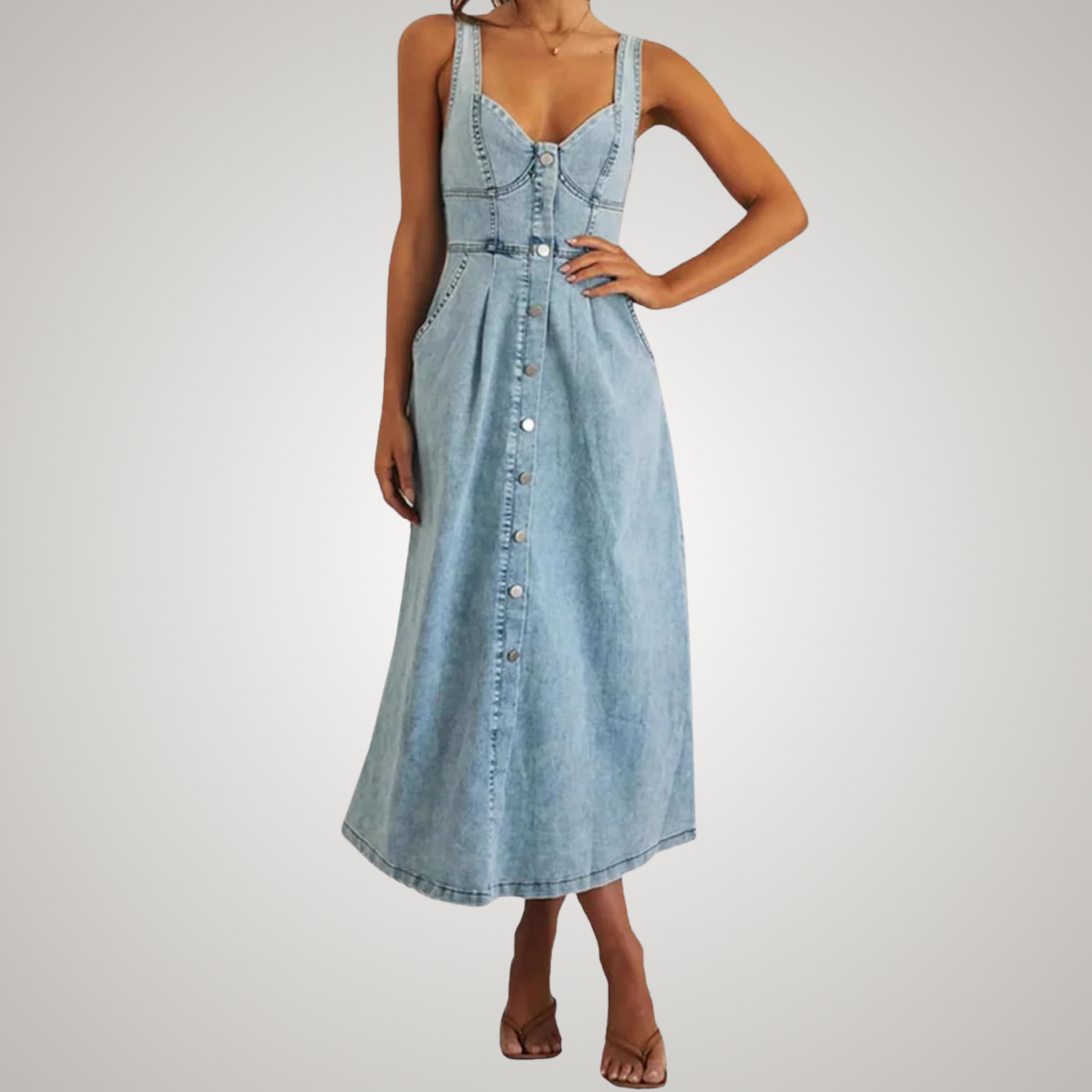 Carter | Women's Sleeveless Denim Dress with Button Front and Classic Style