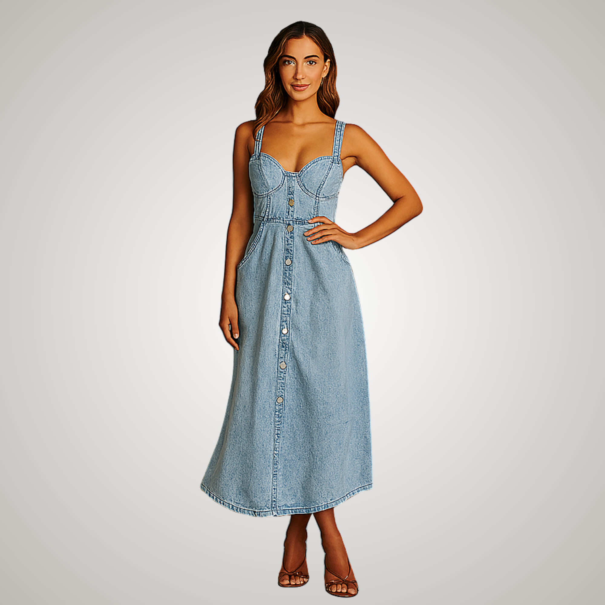 Carter | Women's Sleeveless Denim Dress with Button Front and Classic Style