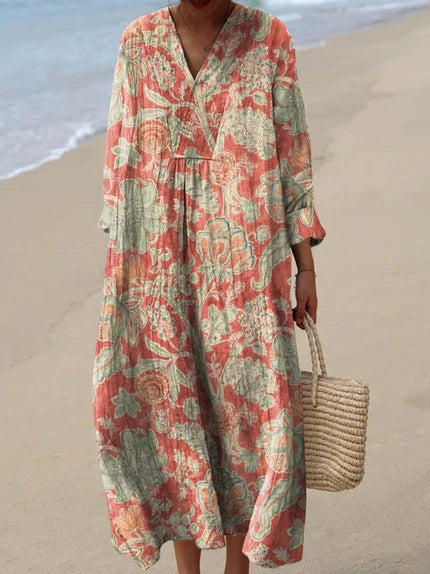 Gwen | Women's Midi Dress with Vintage Floral Print and Pockets