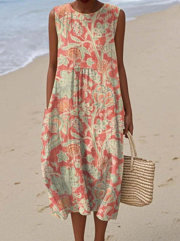 Gwen | Women's Midi Dress with Vintage Floral Print and Pockets